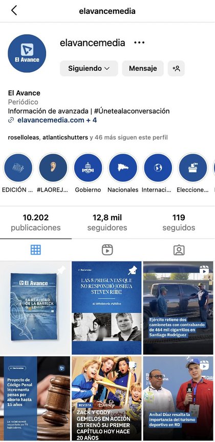 Perfil de Instagram de El Avance