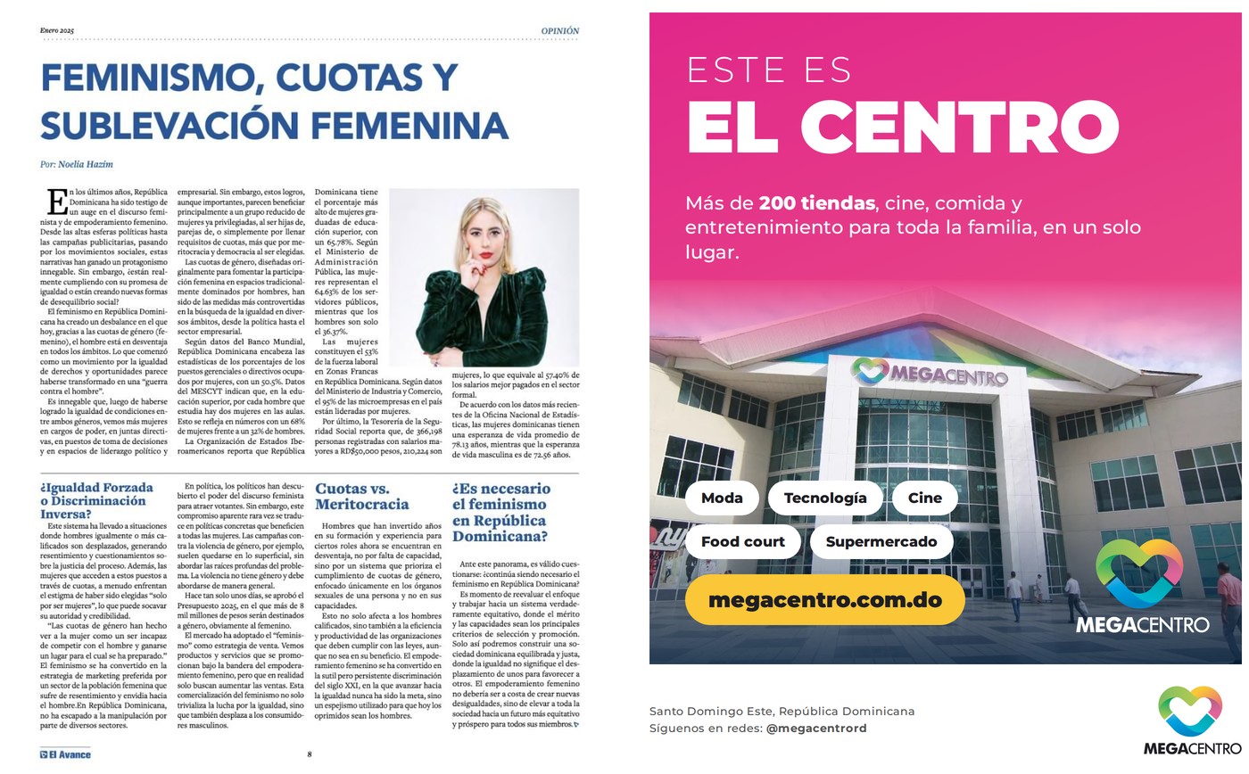 Doble página de El Avance con un anuncio de página completa de Megacentro